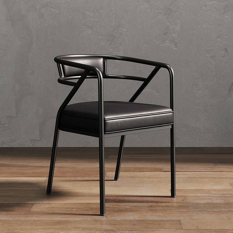 Glam Metal Kitchen and Dining Room Chair Open Back Dining Side Chairs Matte Black Leather 1 Piece Clearhalo 'Dining Chairs' 'Dining Tables & Seating' 'dining_chair' 'furn' 'furn_dining_chair' 'Furniture' 'furniture_dining_chair' 'Kitchen & Dining Furniture' 4832737