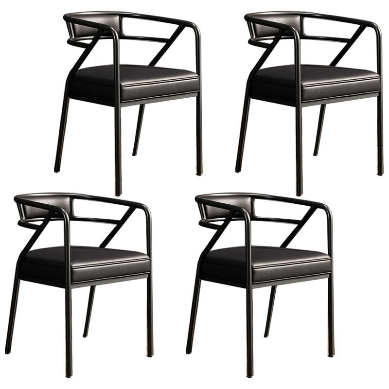 Glam Metal Kitchen and Dining Room Chair Open Back Dining Side Chairs Matte Black Leather 4 Piece Set Clearhalo 'Dining Chairs' 'Dining Tables & Seating' 'dining_chair' 'furn' 'furn_dining_chair' 'Furniture' 'furniture_dining_chair' 'Kitchen & Dining Furniture' 4832739