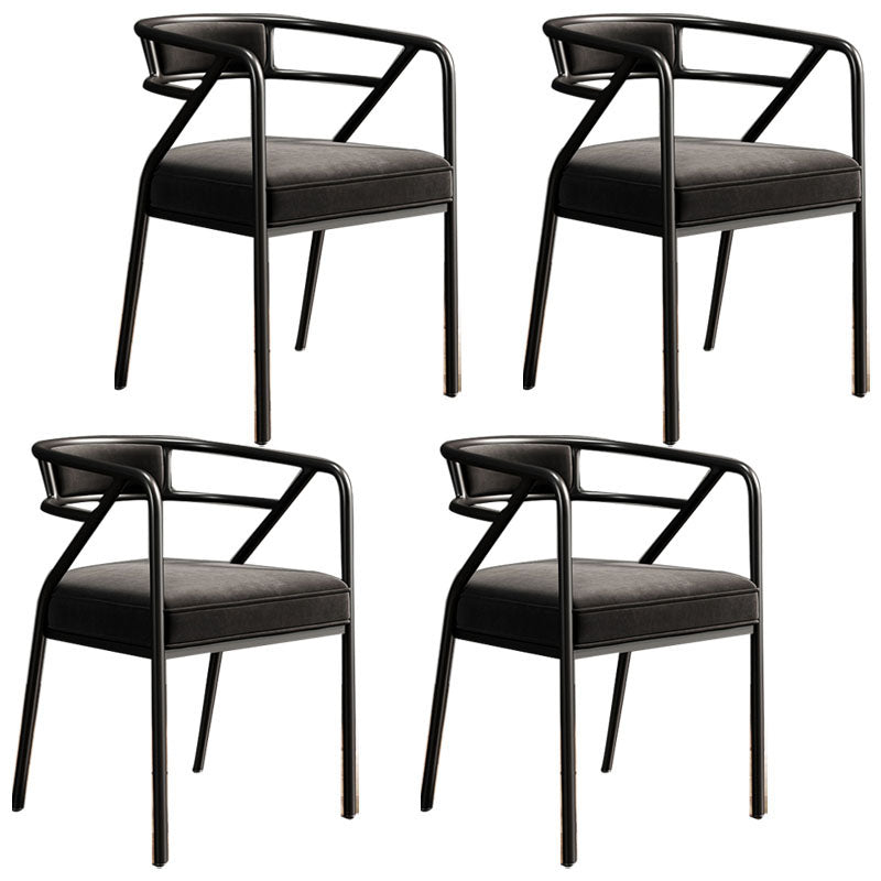 Glam Metal Kitchen and Dining Room Chair Open Back Dining Side Chairs Matte Black Velvet 4 Piece Set Clearhalo 'Dining Chairs' 'Dining Tables & Seating' 'dining_chair' 'furn' 'furn_dining_chair' 'Furniture' 'furniture_dining_chair' 'Kitchen & Dining Furniture' 4832742