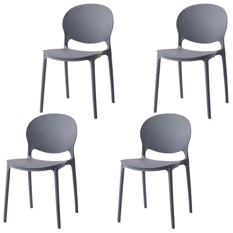 Modern Style Stackable Plastic Chair Open Back Dining Side Chair (Set of 4) Grey 4 Piece Set Clearhalo 'Dining Chairs' 'Dining Tables & Seating' 'dining_chair' 'furn' 'furn_dining_chair' 'Furniture' 'furniture_dining_chair' 'Kitchen & Dining Furniture' 4832757