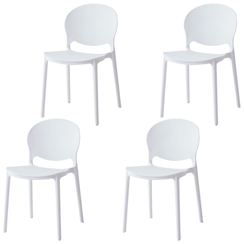 Modern Style Stackable Plastic Chair Open Back Dining Side Chair (Set of 4) White 4 Piece Set Clearhalo 'Dining Chairs' 'Dining Tables & Seating' 'dining_chair' 'furn' 'furn_dining_chair' 'Furniture' 'furniture_dining_chair' 'Kitchen & Dining Furniture' 4832758