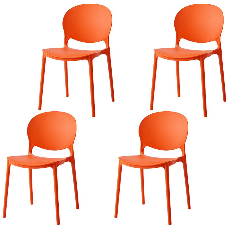 Modern Style Stackable Plastic Chair Open Back Dining Side Chair (Set of 4) Orange 4 Piece Set Clearhalo 'Dining Chairs' 'Dining Tables & Seating' 'dining_chair' 'furn' 'furn_dining_chair' 'Furniture' 'furniture_dining_chair' 'Kitchen & Dining Furniture' 4832760