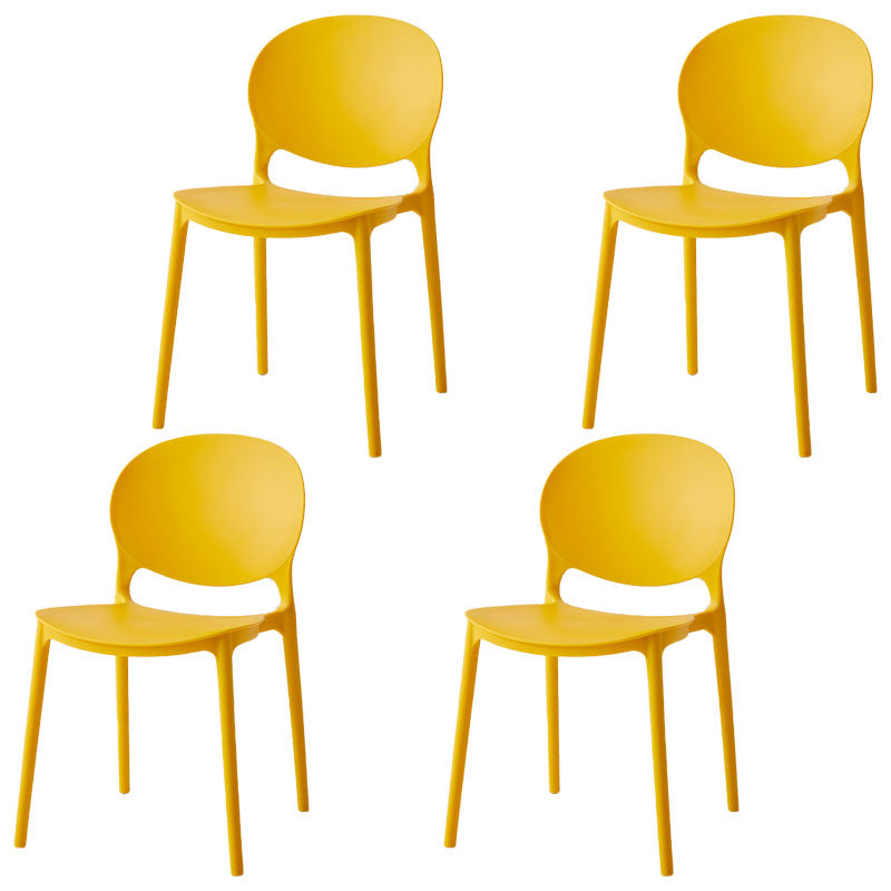 Modern Style Stackable Plastic Chair Open Back Dining Side Chair (Set of 4) Yellow 4 Piece Set Clearhalo 'Dining Chairs' 'Dining Tables & Seating' 'dining_chair' 'furn' 'furn_dining_chair' 'Furniture' 'furniture_dining_chair' 'Kitchen & Dining Furniture' 4832762