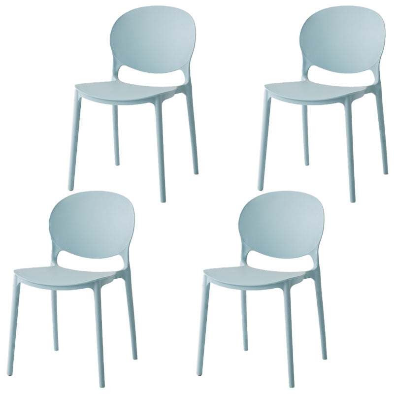 Modern Style Stackable Plastic Chair Open Back Dining Side Chair (Set of 4) Blue 4 Piece Set Clearhalo 'Dining Chairs' 'Dining Tables & Seating' 'dining_chair' 'furn' 'furn_dining_chair' 'Furniture' 'furniture_dining_chair' 'Kitchen & Dining Furniture' 4832765