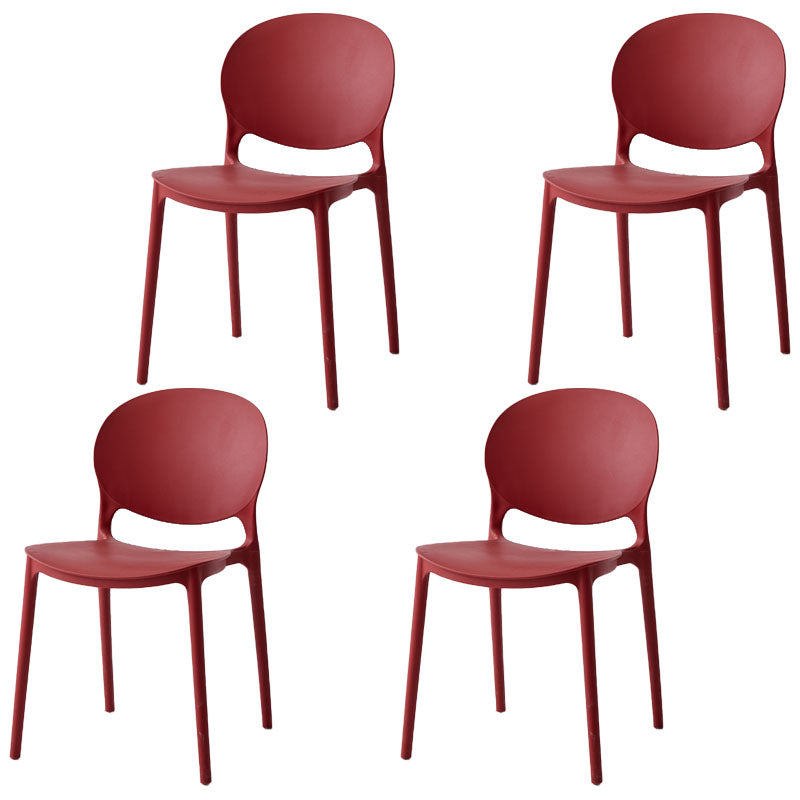 Modern Style Stackable Plastic Chair Open Back Dining Side Chair (Set of 4) Crimson 4 Piece Set Clearhalo 'Dining Chairs' 'Dining Tables & Seating' 'dining_chair' 'furn' 'furn_dining_chair' 'Furniture' 'furniture_dining_chair' 'Kitchen & Dining Furniture' 4832772
