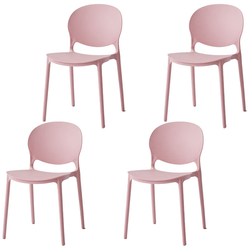 Modern Style Stackable Plastic Chair Open Back Dining Side Chair (Set of 4) Pink 4 Piece Set Clearhalo 'Dining Chairs' 'Dining Tables & Seating' 'dining_chair' 'furn' 'furn_dining_chair' 'Furniture' 'furniture_dining_chair' 'Kitchen & Dining Furniture' 4832776