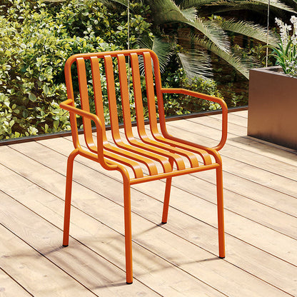 Contemporary Metal Kitchen and Dining Room Chair Slat Back Side Chair Orange Red 1 Piece Clearhalo 'Dining Chairs' 'Dining Tables & Seating' 'dining_chair' 'furn' 'furn_dining_chair' 'Furniture' 'furniture_dining_chair' 'Kitchen & Dining Furniture' 4832804