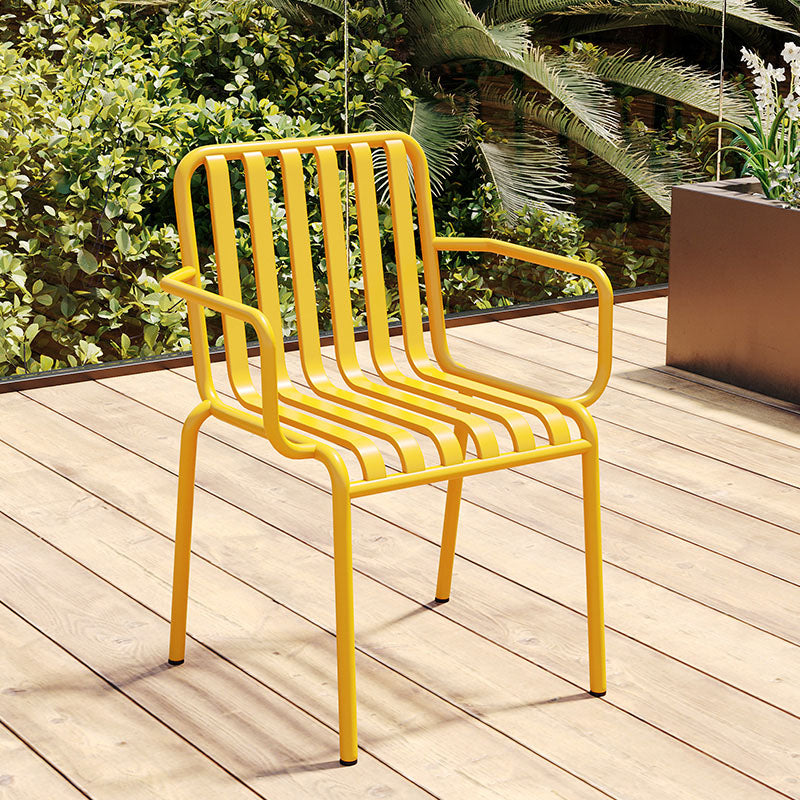 Contemporary Metal Kitchen and Dining Room Chair Slat Back Side Chair Yellow 1 Piece Clearhalo 'Dining Chairs' 'Dining Tables & Seating' 'dining_chair' 'furn' 'furn_dining_chair' 'Furniture' 'furniture_dining_chair' 'Kitchen & Dining Furniture' 4832810