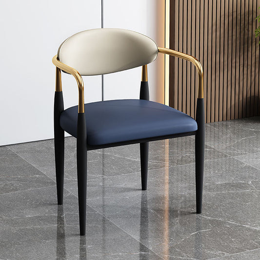 Glam Metal Arm Chair Faux Leather Open Back Dining Side Chair with Upholstered Clearhalo 'Dining Chairs' 'Dining Tables & Seating' 'dining_chair' 'furn' 'furn_dining_chair' 'Furniture' 'furniture_dining_chair' 'Kitchen & Dining Furniture' 4832817