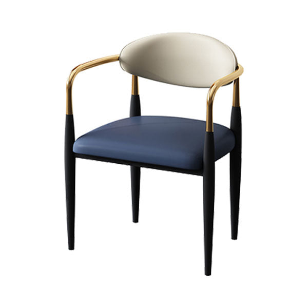 Glam Metal Arm Chair Faux Leather Open Back Dining Side Chair with Upholstered Blue 1 Piece Clearhalo 'Dining Chairs' 'Dining Tables & Seating' 'dining_chair' 'furn' 'furn_dining_chair' 'Furniture' 'furniture_dining_chair' 'Kitchen & Dining Furniture' 4832818