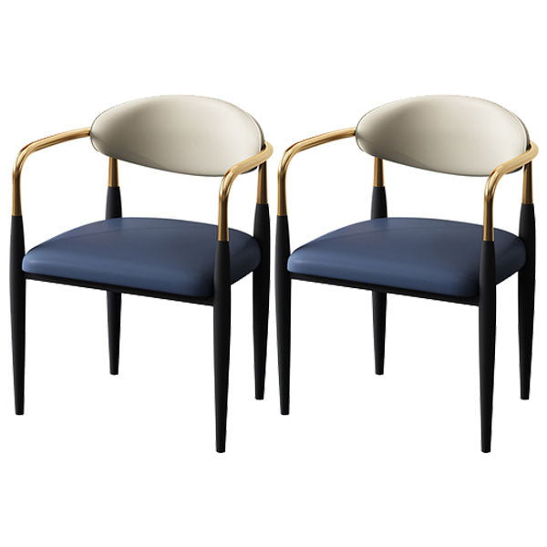 Glam Metal Arm Chair Faux Leather Open Back Dining Side Chair with Upholstered Blue 2 Piece Set Clearhalo 'Dining Chairs' 'Dining Tables & Seating' 'dining_chair' 'furn' 'furn_dining_chair' 'Furniture' 'furniture_dining_chair' 'Kitchen & Dining Furniture' 4832819