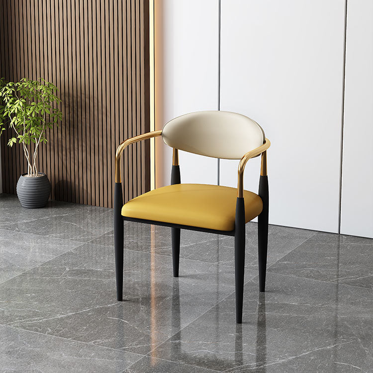 Glam Metal Arm Chair Faux Leather Open Back Dining Side Chair with Upholstered Clearhalo 'Dining Chairs' 'Dining Tables & Seating' 'dining_chair' 'furn' 'furn_dining_chair' 'Furniture' 'furniture_dining_chair' 'Kitchen & Dining Furniture' 4832820