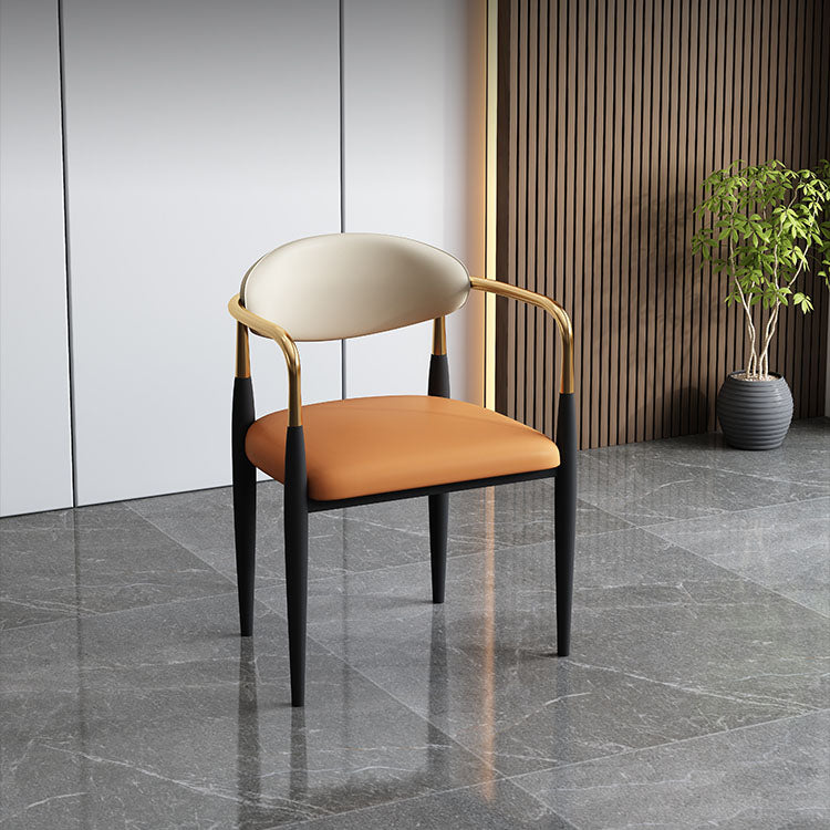 Glam Metal Arm Chair Faux Leather Open Back Dining Side Chair with Upholstered Clearhalo 'Dining Chairs' 'Dining Tables & Seating' 'dining_chair' 'furn' 'furn_dining_chair' 'Furniture' 'furniture_dining_chair' 'Kitchen & Dining Furniture' 4832821