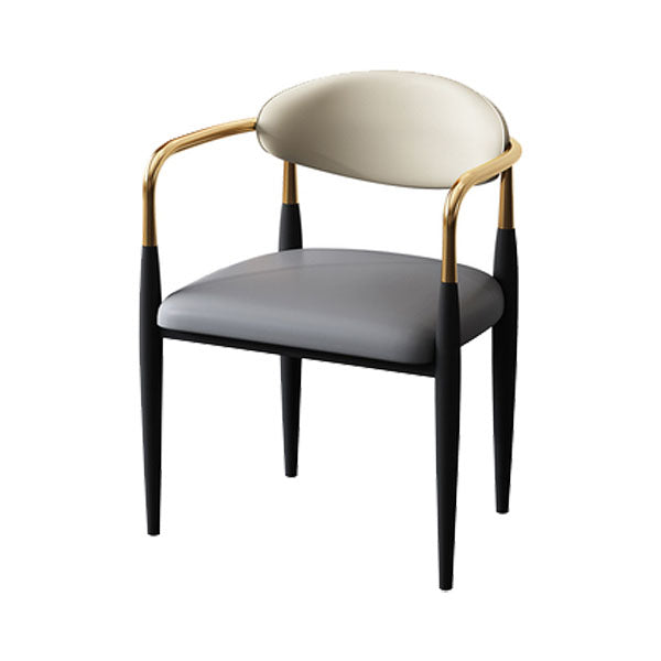 Glam Metal Arm Chair Faux Leather Open Back Dining Side Chair with Upholstered Grey 1 Piece Clearhalo 'Dining Chairs' 'Dining Tables & Seating' 'dining_chair' 'furn' 'furn_dining_chair' 'Furniture' 'furniture_dining_chair' 'Kitchen & Dining Furniture' 4832824