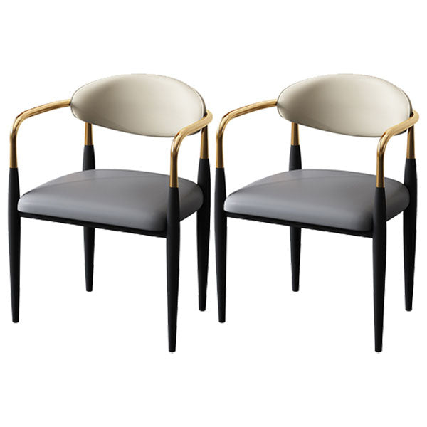 Glam Metal Arm Chair Faux Leather Open Back Dining Side Chair with Upholstered Grey 2 Piece Set Clearhalo 'Dining Chairs' 'Dining Tables & Seating' 'dining_chair' 'furn' 'furn_dining_chair' 'Furniture' 'furniture_dining_chair' 'Kitchen & Dining Furniture' 4832826