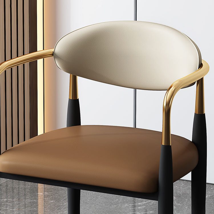 Glam Metal Arm Chair Faux Leather Open Back Dining Side Chair with Upholstered Clearhalo 'Dining Chairs' 'Dining Tables & Seating' 'dining_chair' 'furn' 'furn_dining_chair' 'Furniture' 'furniture_dining_chair' 'Kitchen & Dining Furniture' 4832827