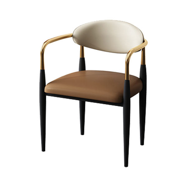 Glam Metal Arm Chair Faux Leather Open Back Dining Side Chair with Upholstered Coffee 1 Piece Clearhalo 'Dining Chairs' 'Dining Tables & Seating' 'dining_chair' 'furn' 'furn_dining_chair' 'Furniture' 'furniture_dining_chair' 'Kitchen & Dining Furniture' 4832830