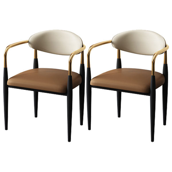 Glam Metal Arm Chair Faux Leather Open Back Dining Side Chair with Upholstered Coffee 2 Piece Set Clearhalo 'Dining Chairs' 'Dining Tables & Seating' 'dining_chair' 'furn' 'furn_dining_chair' 'Furniture' 'furniture_dining_chair' 'Kitchen & Dining Furniture' 4832831