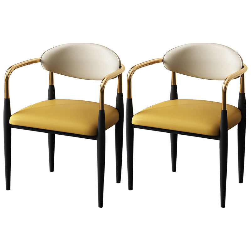 Glam Metal Arm Chair Faux Leather Open Back Dining Side Chair with Upholstered Yellow 2 Piece Set Clearhalo 'Dining Chairs' 'Dining Tables & Seating' 'dining_chair' 'furn' 'furn_dining_chair' 'Furniture' 'furniture_dining_chair' 'Kitchen & Dining Furniture' 4832839