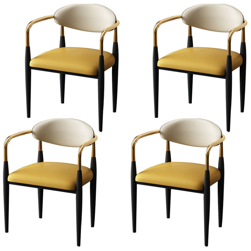Glam Metal Arm Chair Faux Leather Open Back Dining Side Chair with Upholstered Yellow 4 Piece Set Clearhalo 'Dining Chairs' 'Dining Tables & Seating' 'dining_chair' 'furn' 'furn_dining_chair' 'Furniture' 'furniture_dining_chair' 'Kitchen & Dining Furniture' 4832840