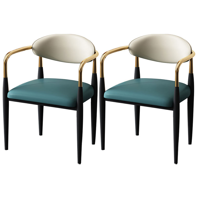 Glam Metal Arm Chair Faux Leather Open Back Dining Side Chair with Upholstered Green 2 Piece Set Clearhalo 'Dining Chairs' 'Dining Tables & Seating' 'dining_chair' 'furn' 'furn_dining_chair' 'Furniture' 'furniture_dining_chair' 'Kitchen & Dining Furniture' 4832842