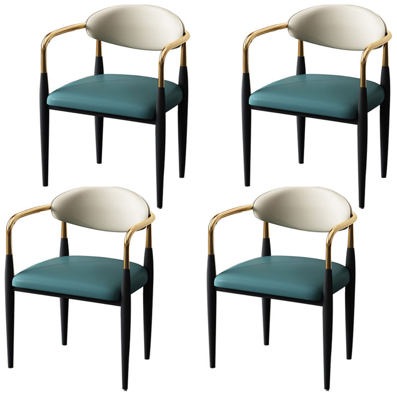 Glam Metal Arm Chair Faux Leather Open Back Dining Side Chair with Upholstered Green 4 Piece Set Clearhalo 'Dining Chairs' 'Dining Tables & Seating' 'dining_chair' 'furn' 'furn_dining_chair' 'Furniture' 'furniture_dining_chair' 'Kitchen & Dining Furniture' 4832843