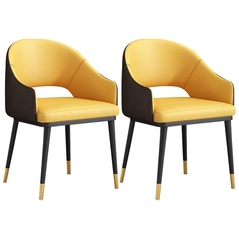 Glam Style Metal Arm Chair Open Back Dining Side Chair with Black Gold Legs Yellow 2 Piece Set Clearhalo 'Dining Chairs' 'Dining Tables & Seating' 'dining_chair' 'furn' 'furn_dining_chair' 'Furniture' 'furniture_dining_chair' 'Kitchen & Dining Furniture' 4832853