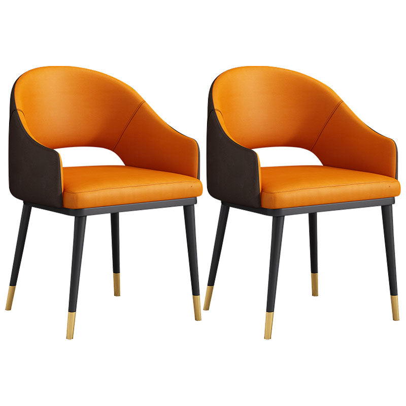 Glam Style Metal Arm Chair Open Back Dining Side Chair with Black Gold Legs Orange 2 Piece Set Clearhalo 'Dining Chairs' 'Dining Tables & Seating' 'dining_chair' 'furn' 'furn_dining_chair' 'Furniture' 'furniture_dining_chair' 'Kitchen & Dining Furniture' 4832859