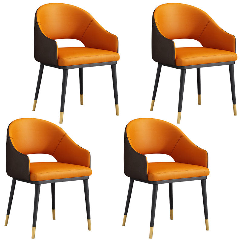 Glam Style Metal Arm Chair Open Back Dining Side Chair with Black Gold Legs Orange 4 Piece Set Clearhalo 'Dining Chairs' 'Dining Tables & Seating' 'dining_chair' 'furn' 'furn_dining_chair' 'Furniture' 'furniture_dining_chair' 'Kitchen & Dining Furniture' 4832861