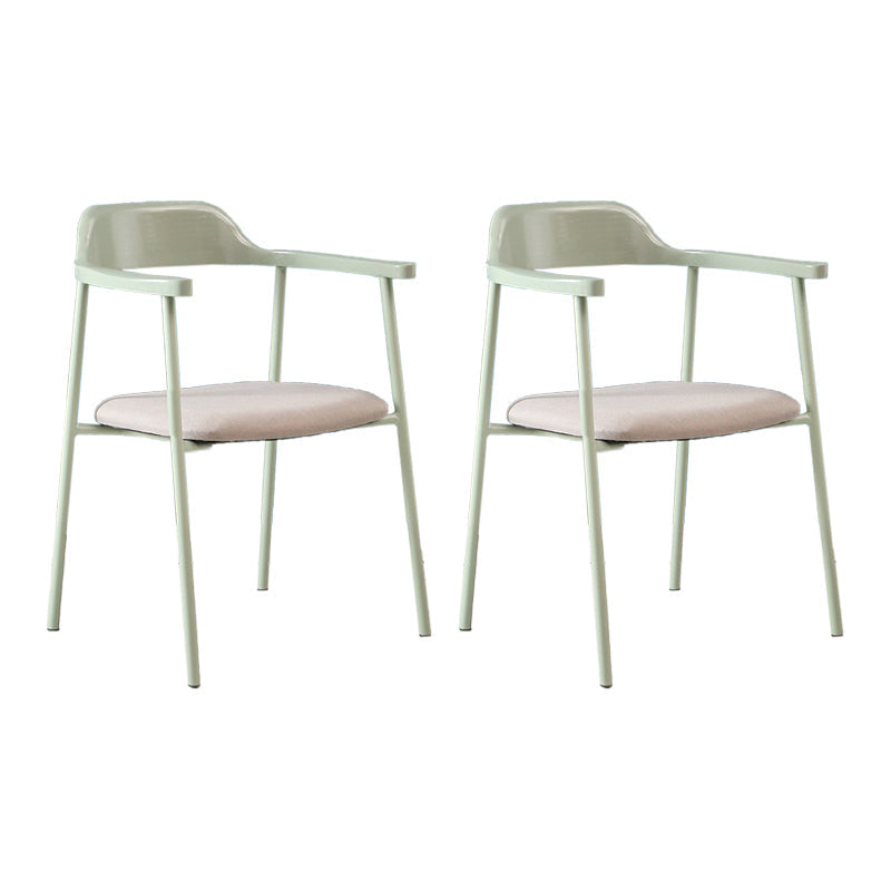 Modern Style Metal Arm Chair Open Back Dining Side Chair with Wood back Light Green Light Grey 2 Piece Set Clearhalo 'Dining Chairs' 'Dining Tables & Seating' 'dining_chair' 'furn' 'furn_dining_chair' 'Furniture' 'furniture_dining_chair' 'Kitchen & Dining Furniture' 4832901