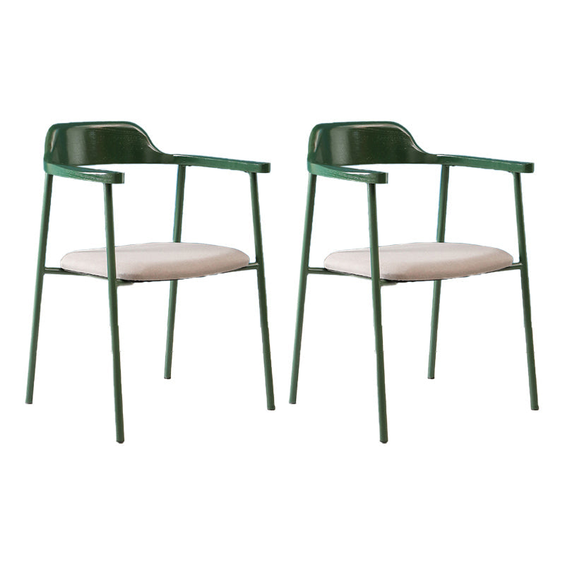 Modern Style Metal Arm Chair Open Back Dining Side Chair with Wood back Green Light Grey 2 Piece Set Clearhalo 'Dining Chairs' 'Dining Tables & Seating' 'dining_chair' 'furn' 'furn_dining_chair' 'Furniture' 'furniture_dining_chair' 'Kitchen & Dining Furniture' 4832914