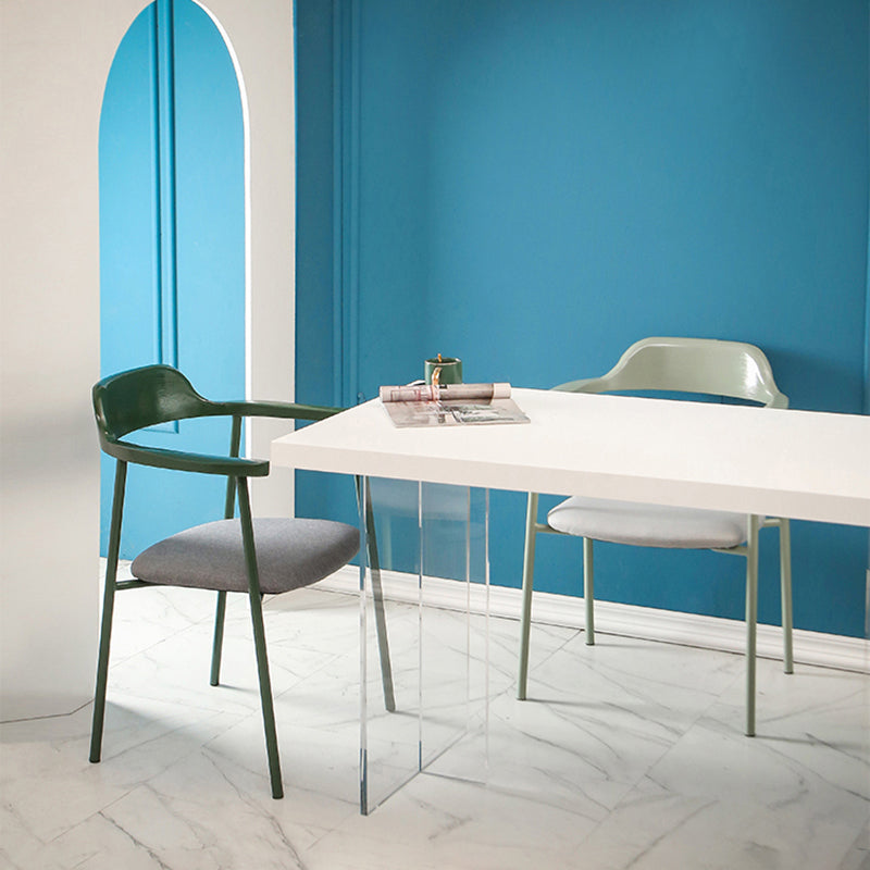 Modern Style Metal Arm Chair Open Back Dining Side Chair with Wood back Clearhalo 'Dining Chairs' 'Dining Tables & Seating' 'dining_chair' 'furn' 'furn_dining_chair' 'Furniture' 'furniture_dining_chair' 'Kitchen & Dining Furniture' 4832917