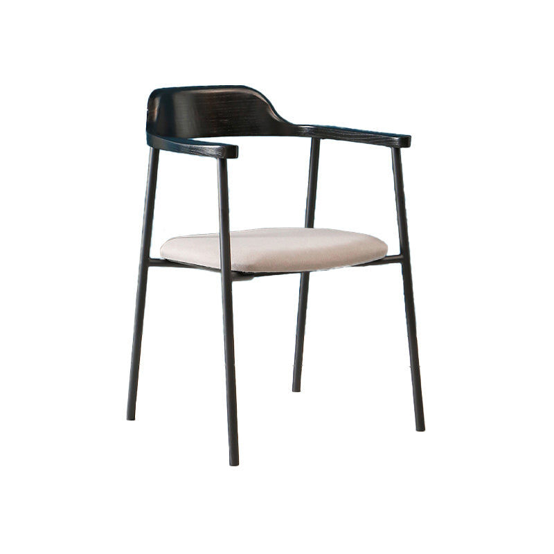 Modern Style Metal Arm Chair Open Back Dining Side Chair with Wood back Black Light Grey 1 Piece Clearhalo 'Dining Chairs' 'Dining Tables & Seating' 'dining_chair' 'furn' 'furn_dining_chair' 'Furniture' 'furniture_dining_chair' 'Kitchen & Dining Furniture' 4832928