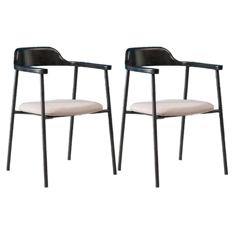 Modern Style Metal Arm Chair Open Back Dining Side Chair with Wood back Black Light Grey 2 Piece Set Clearhalo 'Dining Chairs' 'Dining Tables & Seating' 'dining_chair' 'furn' 'furn_dining_chair' 'Furniture' 'furniture_dining_chair' 'Kitchen & Dining Furniture' 4832929