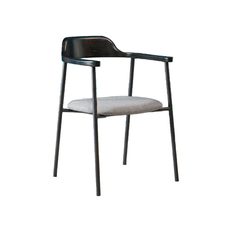 Modern Style Metal Arm Chair Open Back Dining Side Chair with Wood back Black Dark Gray 1 Piece Clearhalo 'Dining Chairs' 'Dining Tables & Seating' 'dining_chair' 'furn' 'furn_dining_chair' 'Furniture' 'furniture_dining_chair' 'Kitchen & Dining Furniture' 4832931