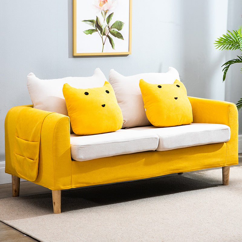 Velvet Square Arm Sofa Slipcovered Loose Back Loveseat with Storage Yellow White Clearhalo 'Furniture' 'furniture_sofas' 'kitchen' 'kitchen_sofas' 'Living Room Furniture' 'Sofa' 'sofas' 4835903
