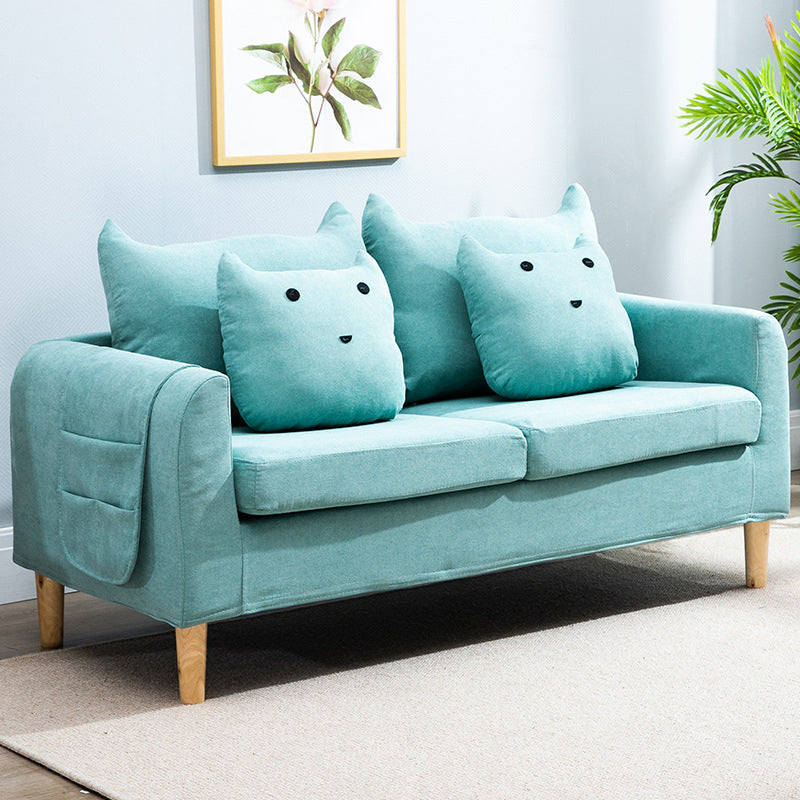Velvet Square Arm Sofa Slipcovered Loose Back Loveseat with Storage Mint Green Clearhalo 'Furniture' 'furniture_sofas' 'kitchen' 'kitchen_sofas' 'Living Room Furniture' 'Sofa' 'sofas' 4835910