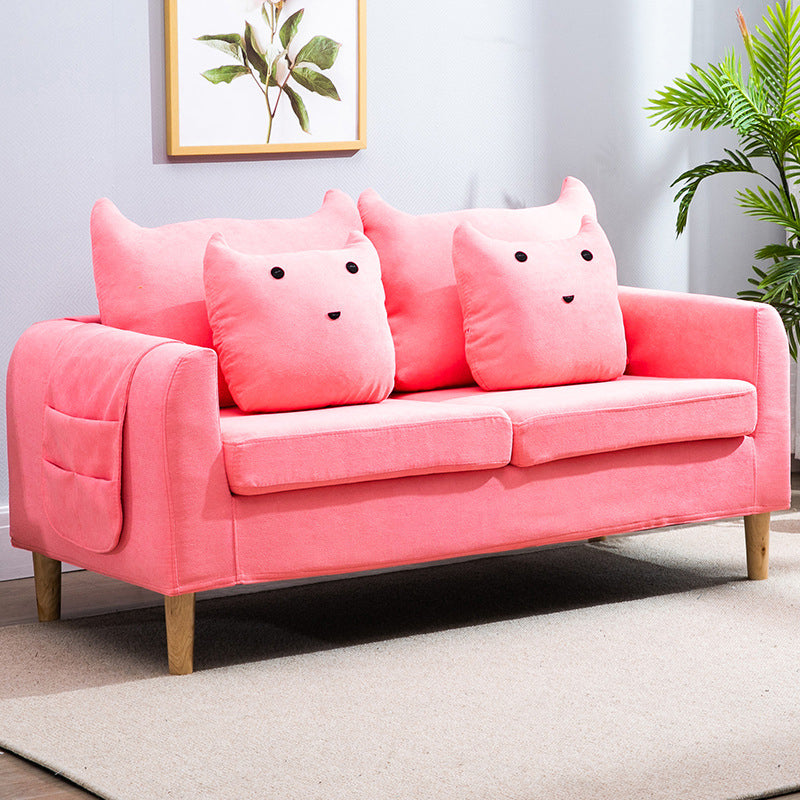 Velvet Square Arm Sofa Slipcovered Loose Back Loveseat with Storage Pink Clearhalo 'Furniture' 'furniture_sofas' 'kitchen' 'kitchen_sofas' 'Living Room Furniture' 'Sofa' 'sofas' 4835911