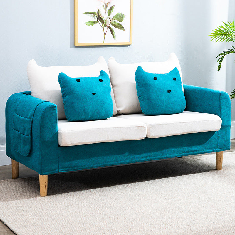 Velvet Square Arm Sofa Slipcovered Loose Back Loveseat with Storage Lake Blue-White Clearhalo 'Furniture' 'furniture_sofas' 'kitchen' 'kitchen_sofas' 'Living Room Furniture' 'Sofa' 'sofas' 4835913