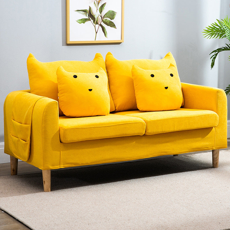 Velvet Square Arm Sofa Slipcovered Loose Back Loveseat with Storage Yellow Clearhalo 'Furniture' 'furniture_sofas' 'kitchen' 'kitchen_sofas' 'Living Room Furniture' 'Sofa' 'sofas' 4835915