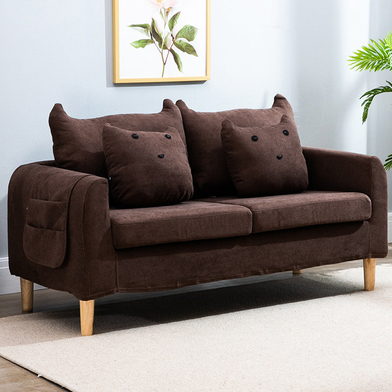 Velvet Square Arm Sofa Slipcovered Loose Back Loveseat with Storage Dark Coffee Clearhalo 'Furniture' 'furniture_sofas' 'kitchen' 'kitchen_sofas' 'Living Room Furniture' 'Sofa' 'sofas' 4835918