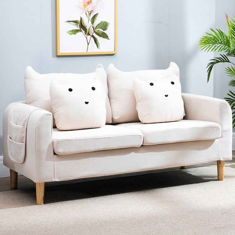 Velvet Square Arm Sofa Slipcovered Loose Back Loveseat with Storage Off-White Clearhalo 'Furniture' 'furniture_sofas' 'kitchen' 'kitchen_sofas' 'Living Room Furniture' 'Sofa' 'sofas' 4835920