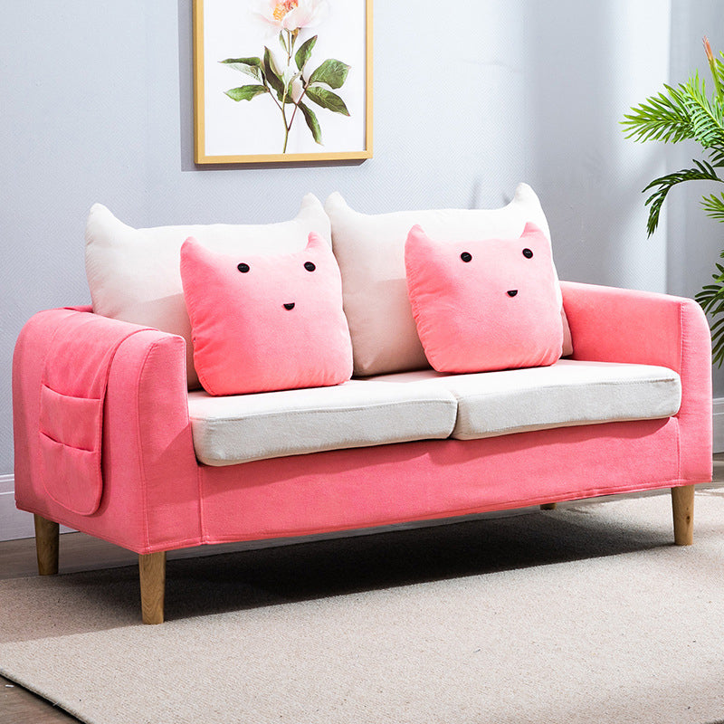 Velvet Square Arm Sofa Slipcovered Loose Back Loveseat with Storage Pink-White Clearhalo 'Furniture' 'furniture_sofas' 'kitchen' 'kitchen_sofas' 'Living Room Furniture' 'Sofa' 'sofas' 4835928