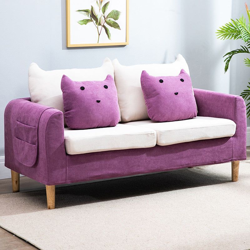 Velvet Square Arm Sofa Slipcovered Loose Back Loveseat with Storage Beige-Purple Clearhalo 'Furniture' 'furniture_sofas' 'kitchen' 'kitchen_sofas' 'Living Room Furniture' 'Sofa' 'sofas' 4835929