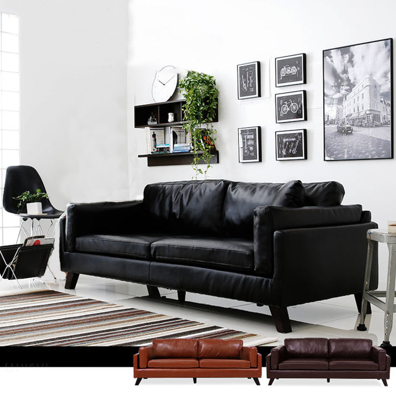 Faux Leather Sofa Modern 25.98" H Cushions Couch in Black/Brown Black Clearhalo 'furn' 'furn_sofas' 'Furniture' 'furniture_sofas' 'kitchen' 'kitchen_sofas' 'Living Room Furniture' 'Sofa' 'sofas' 4835970