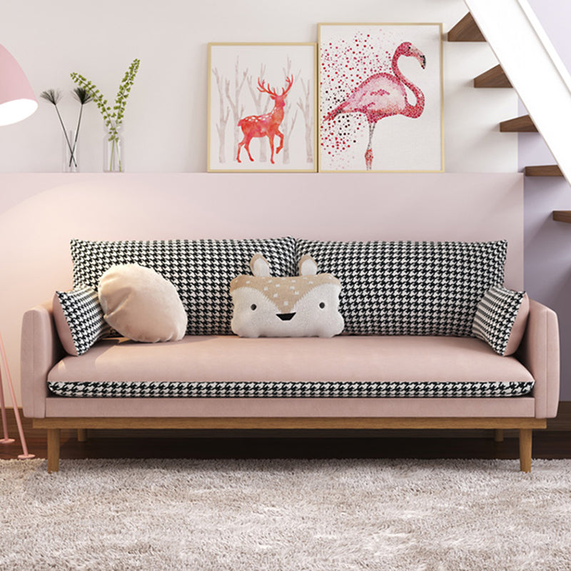 Faux Leather Modern Sofa 30 "W Square Arm Couch for Living Room 78.7"L x 29.5"W x 29.5"H Pink Foam Clearhalo 'furn' 'furn_sofas' 'Furniture' 'furniture_sofas' 'kitchen' 'kitchen_sofas' 'Living Room Furniture' 'Sofa' 'sofas' 4835986