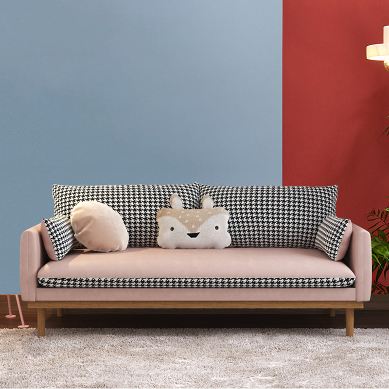 Faux Leather Modern Sofa 30 "W Square Arm Couch for Living Room 78.7"L x 29.5"W x 29.5"H Pink Latex Clearhalo 'furn' 'furn_sofas' 'Furniture' 'furniture_sofas' 'kitchen' 'kitchen_sofas' 'Living Room Furniture' 'Sofa' 'sofas' 4835987