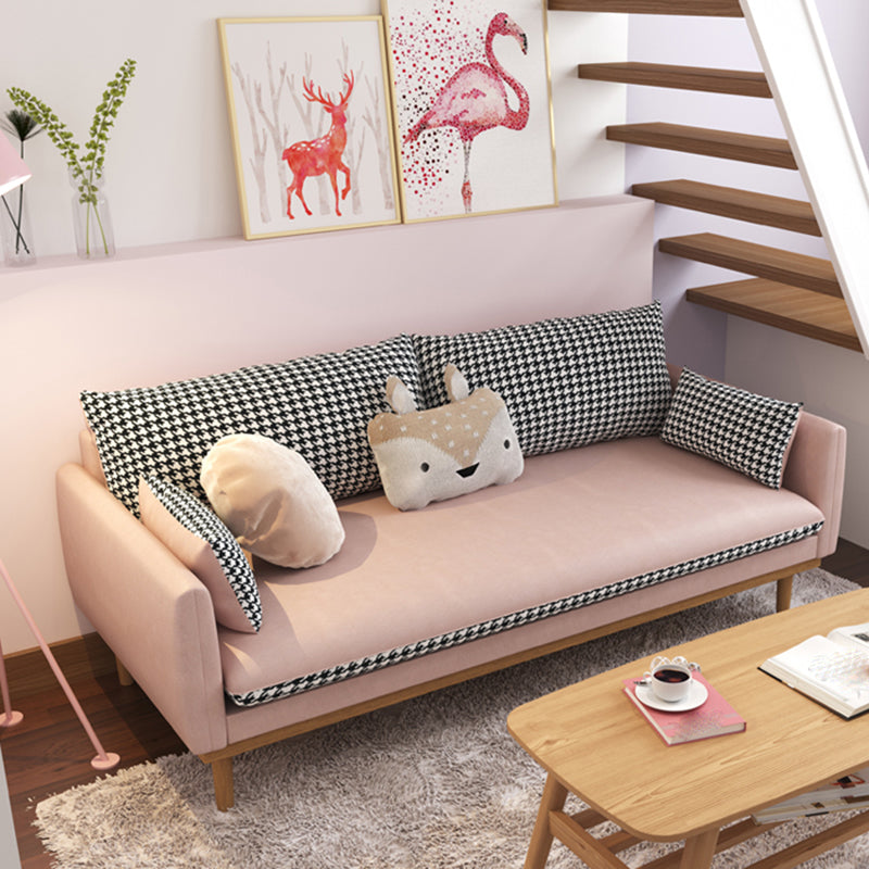 Faux Leather Modern Sofa 30 "W Square Arm Couch for Living Room 70.9"L x 29.5"W x 29.5"H Pink Latex Clearhalo 'furn' 'furn_sofas' 'Furniture' 'furniture_sofas' 'kitchen' 'kitchen_sofas' 'Living Room Furniture' 'Sofa' 'sofas' 4835989