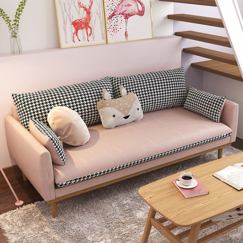 Faux Leather Modern Sofa 30 "W Square Arm Couch for Living Room 63"L x 29.5"W x 29.5"H Pink Latex Clearhalo 'furn' 'furn_sofas' 'Furniture' 'furniture_sofas' 'kitchen' 'kitchen_sofas' 'Living Room Furniture' 'Sofa' 'sofas' 4835990