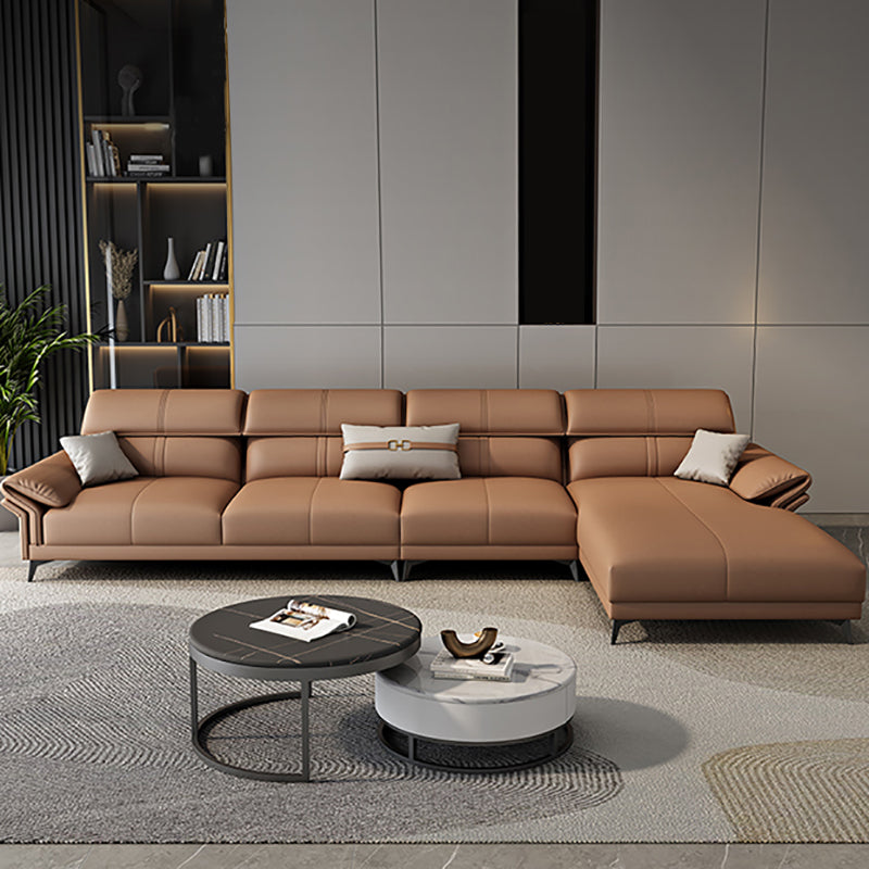 Contemporary Sewn Pillow Back Sofa 35.43"H Pillow Top Arm Sectional 133"L x 71"W x 35"H Cotton Blend Memory Foam Clearhalo 'furn' 'furn_sofas' 'Furniture' 'furniture_sectionals' 'kitchen' 'kitchen_sofas' 'Living Room Furniture' 'Sectionals' 'Sofa' 'sofas' 4836045